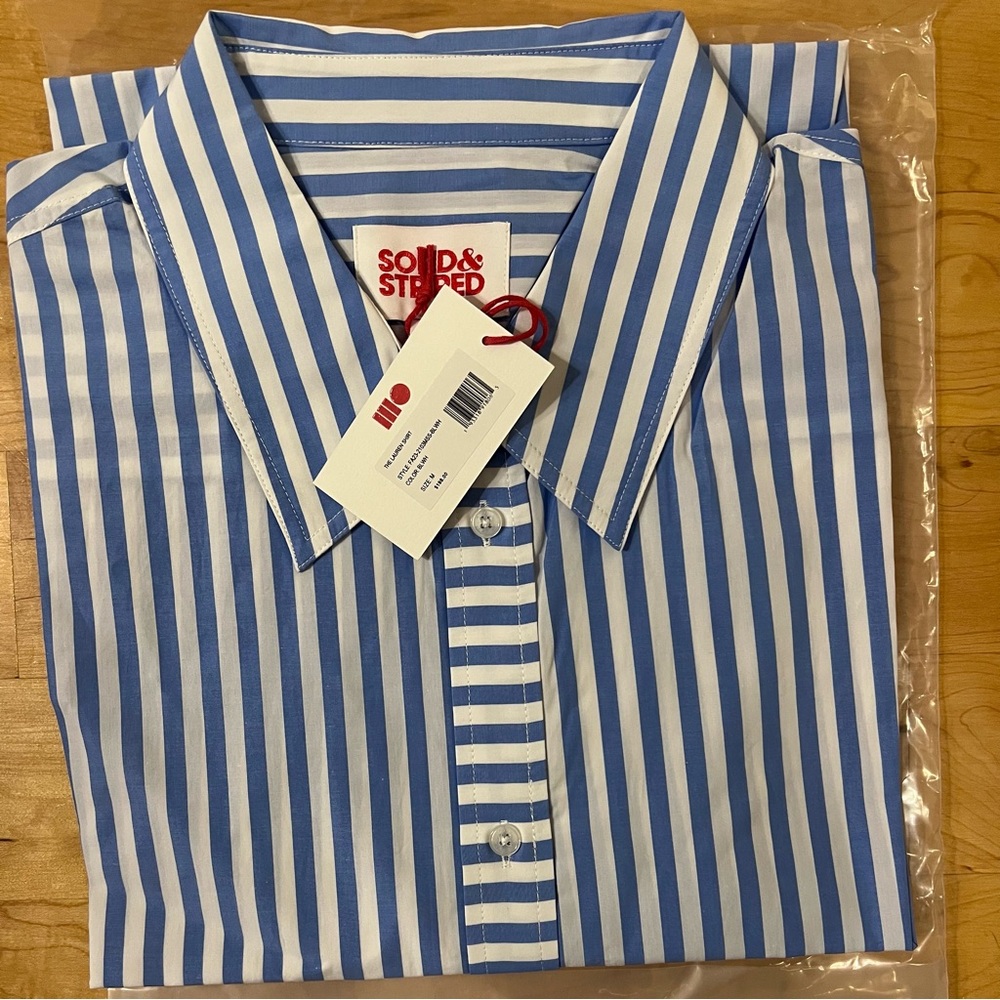 SOLID & STRIPED - The Lauren Shirt NWT Blue Striped